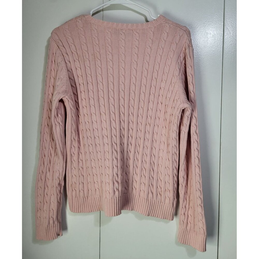 Lauren Ralph Lauren Womens L Cable Knit Old Money Sweater Preppy Academia Pink - Picture 3 of 10